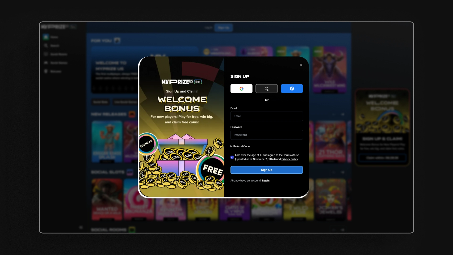 image register myprize casino