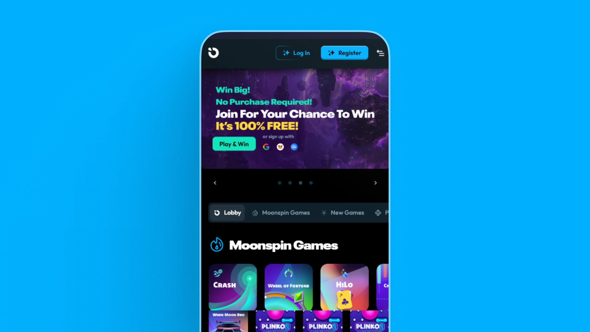 screenshot mobile homepage moonspin