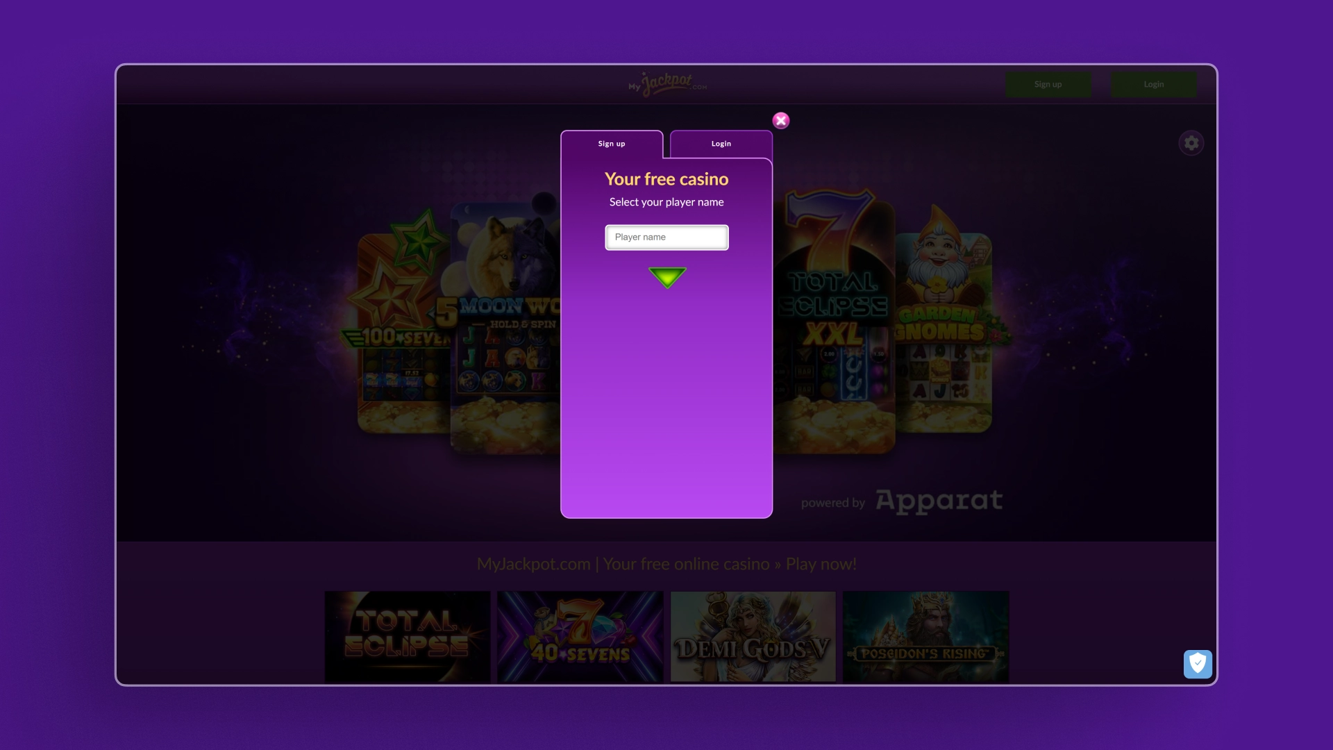 screenshot register MyJackpot