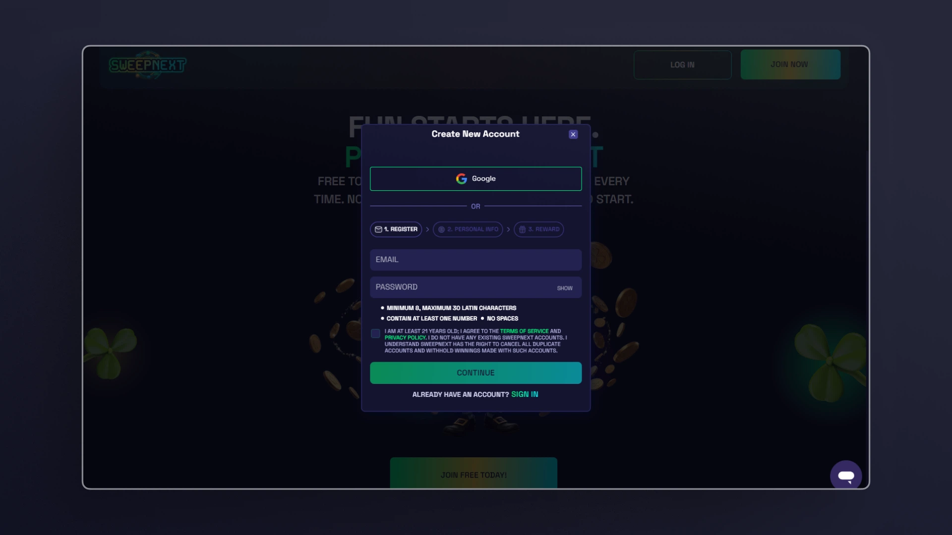 image How to Sign Up at SweepNext casino