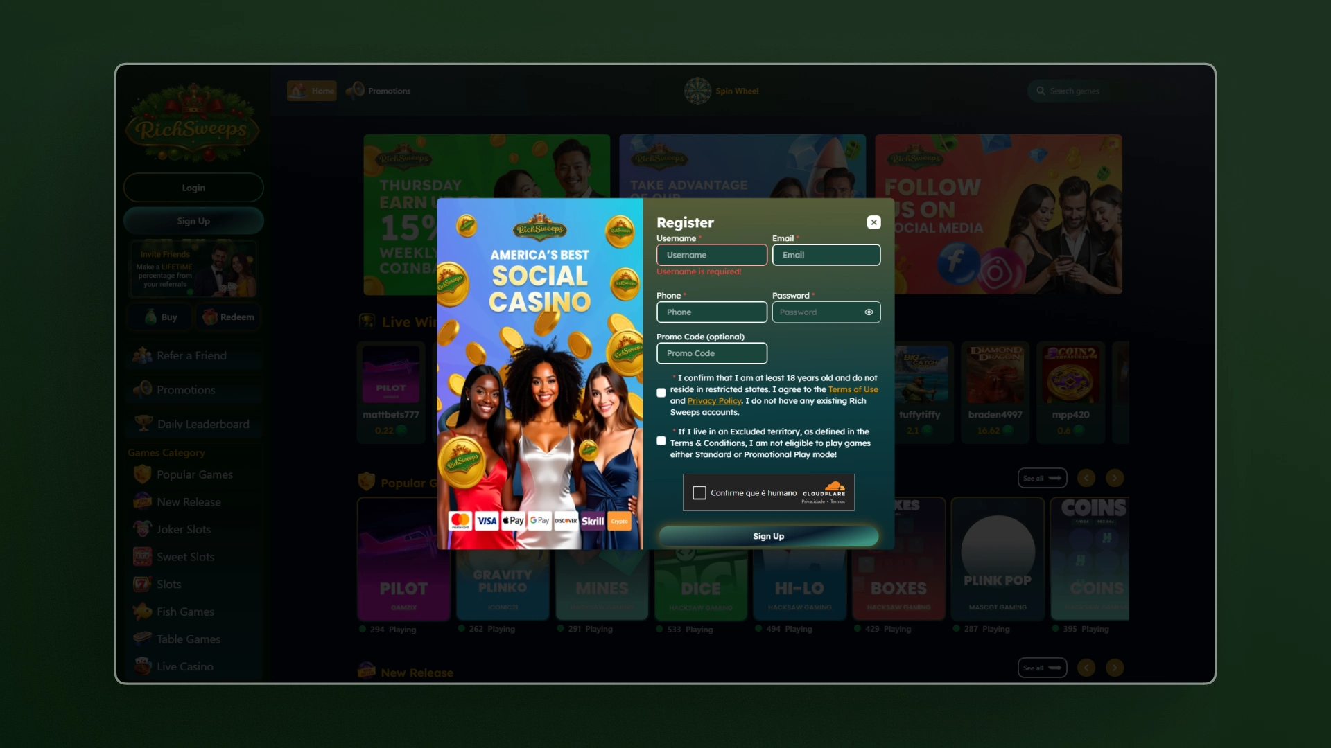 image How to Sign Up at RichSweeps casino